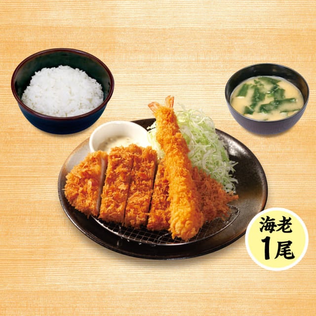 ロースかつ＆海老フライ（1尾）定食（松のや）