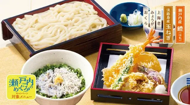 瀬戸内産鱧の季節天せいろうどんと小しらす二味丼（夢庵）