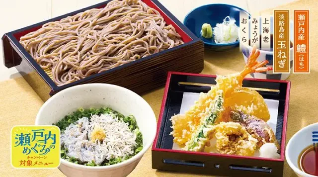 瀬戸内産鱧の季節天せいろそばと小しらす二味丼（夢庵）